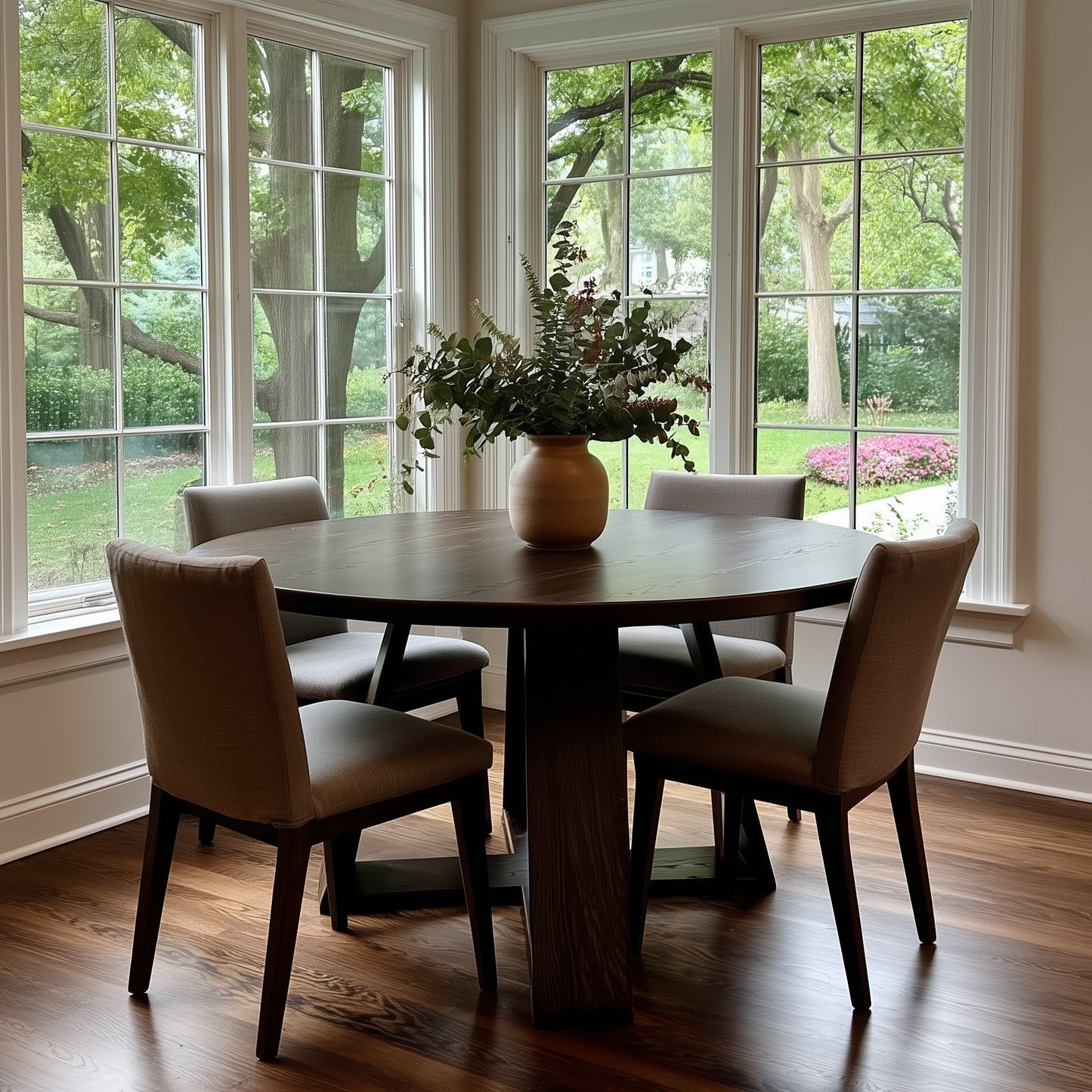 hardwood circular dining table made in Carmel, IN