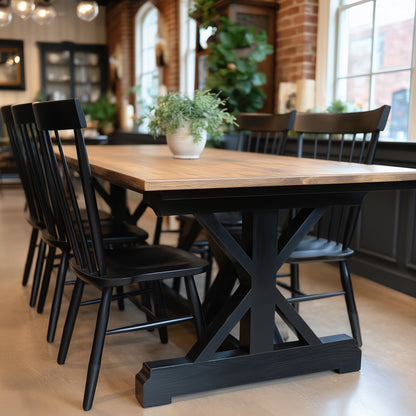 custom farmhouse dining table with black base