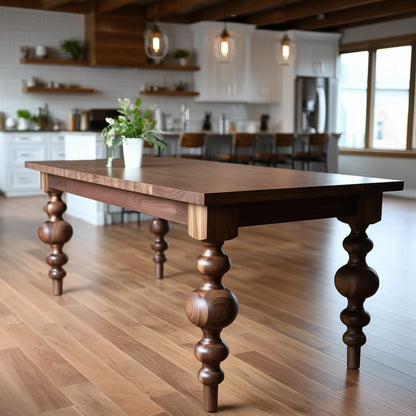 walnut dining table with big legs made in Carmel, IN