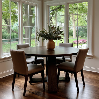 hardwood circular dining table made in Carmel, IN