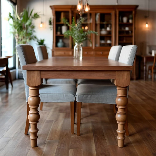 front view of a modern farmhouse dining table made in Carmel, IN