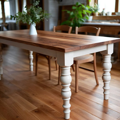 turned leg solid hardwood dining table angle view