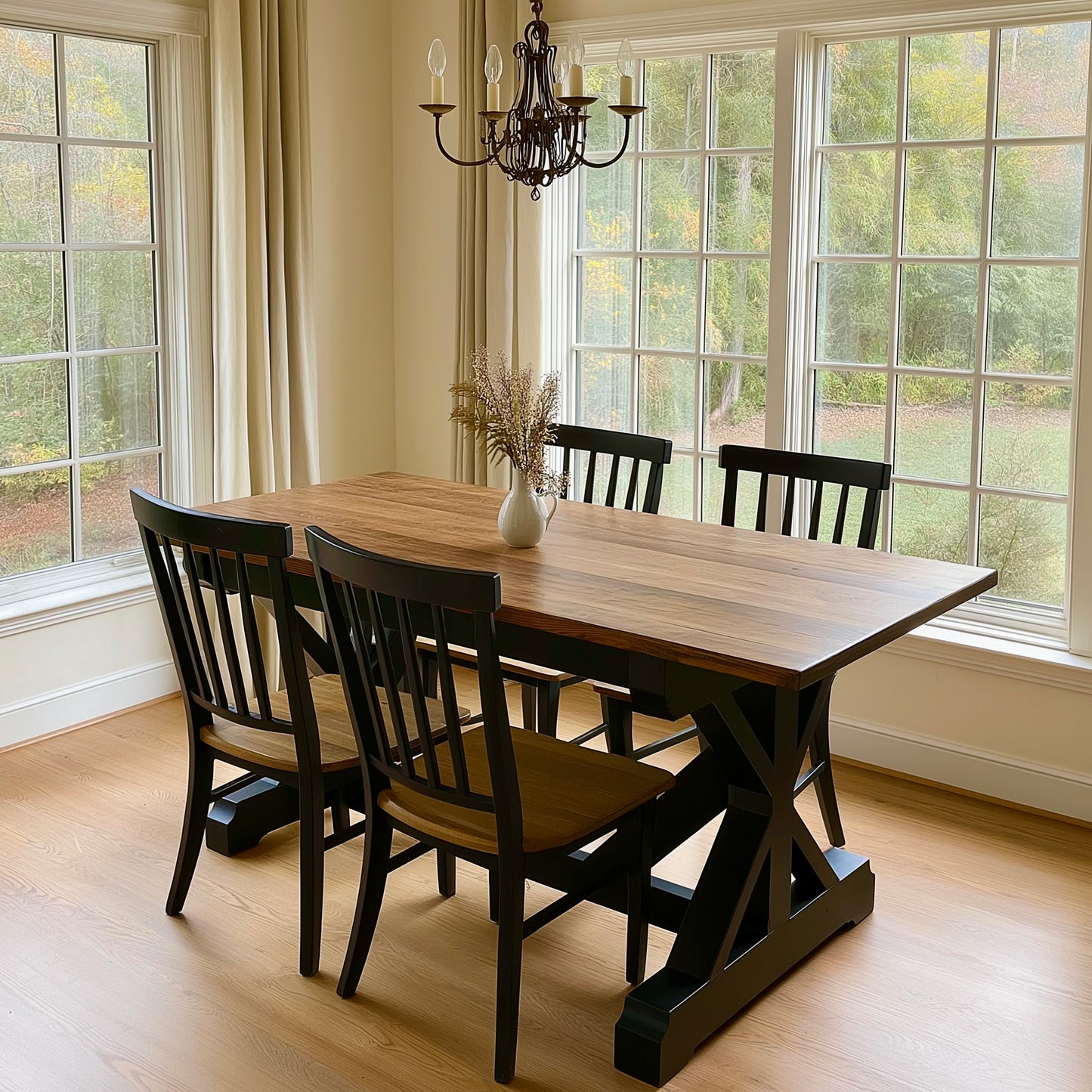 solid hardwood dining table in a dining room