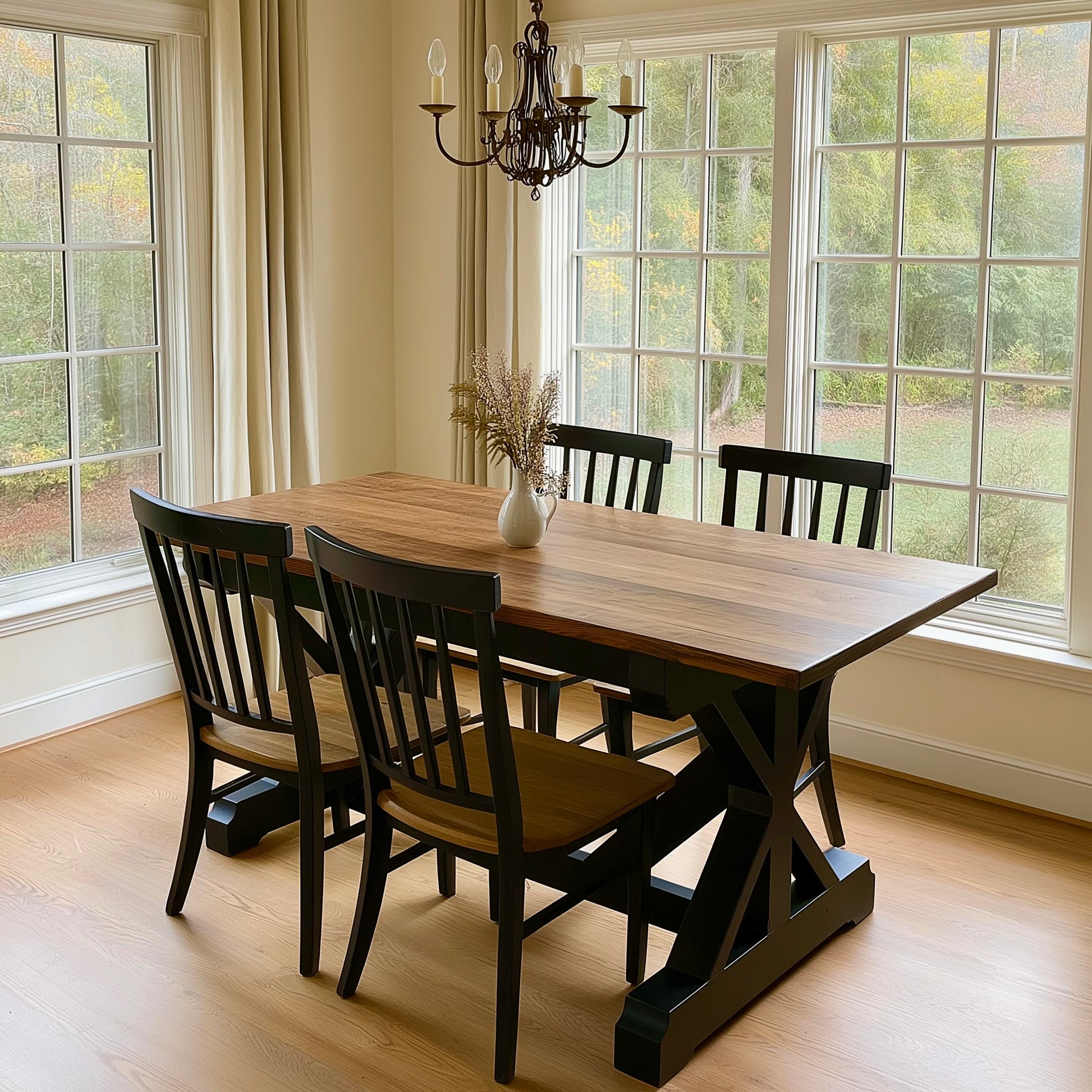 solid hardwood dining table in a dining room